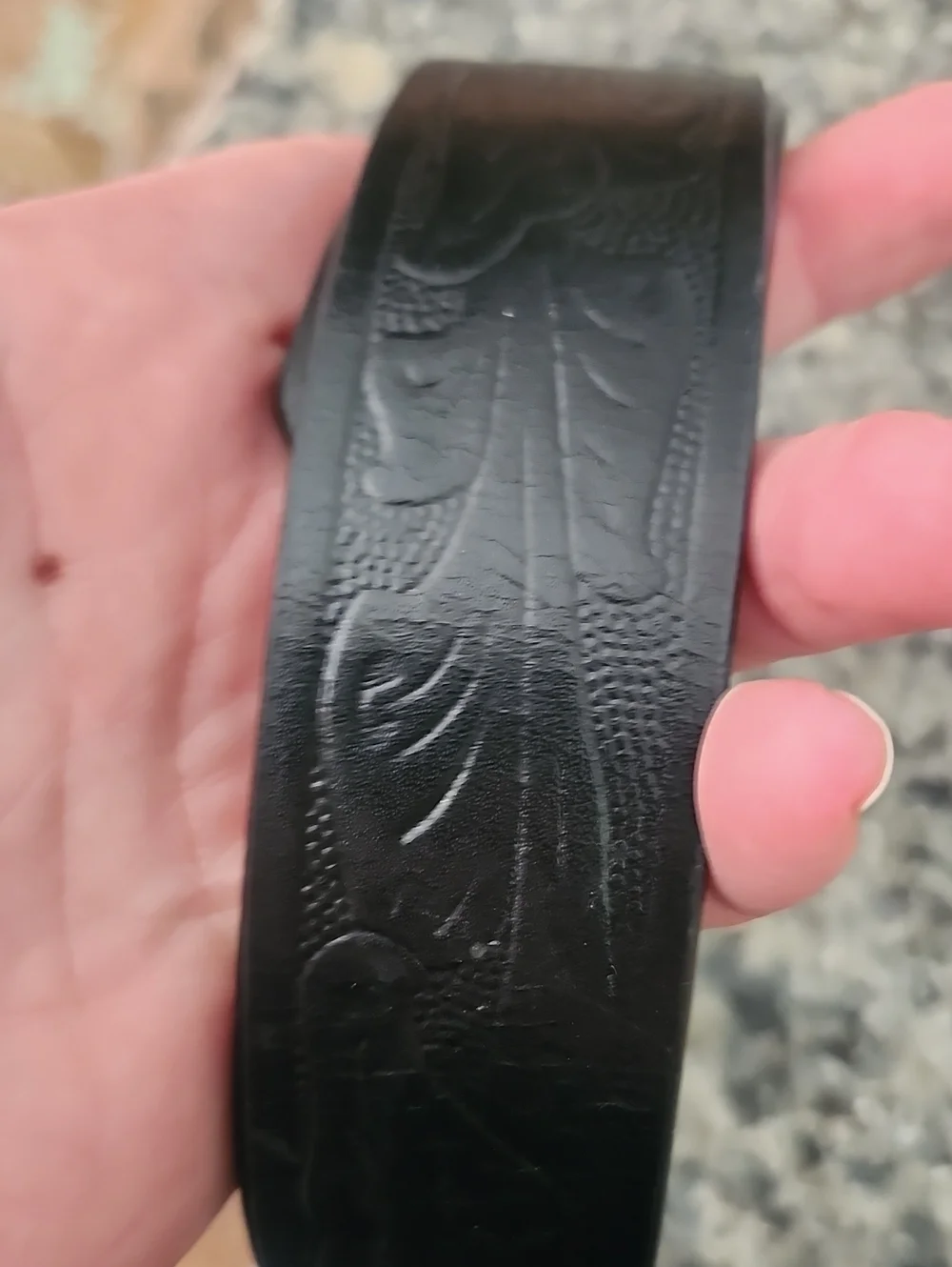 Nine West  Black Leather Belt with Silver Crystal Oval Buckle